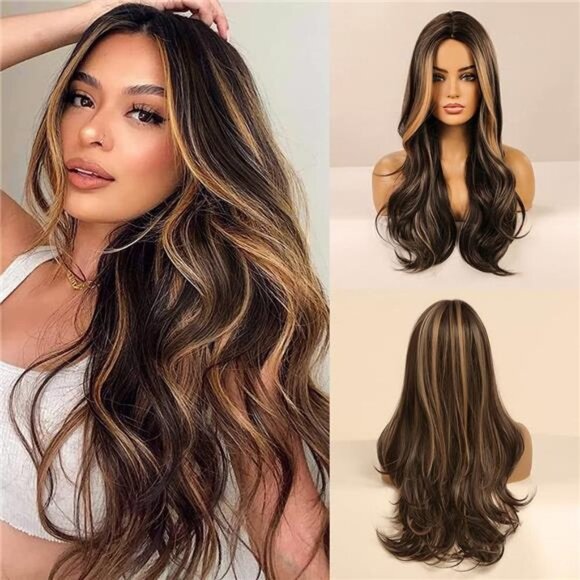 Women Cosplay Daily Natural Hair Wig Heat Resistant Fiber - Blonde Highlight